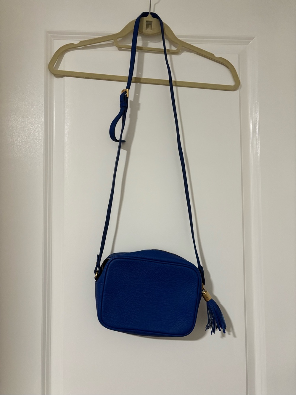 GiGi New York Cobalt Blue Pebbled Leather Crossbody with Tassel